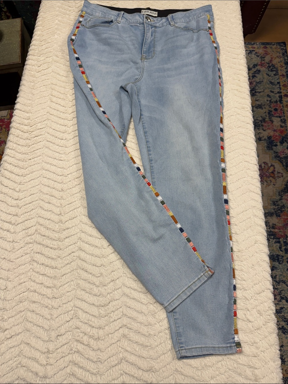 Knox Rose Embroidered Side Stripe Skinny Light Blue Jeans Boho Hippie Festival14